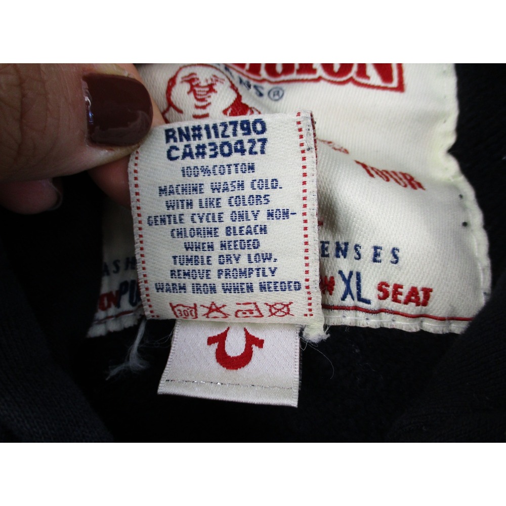 True‎ Religion Hoodie Mens XL Black Big T Pullover Contrast Stitch Utility - Picture 6 of 12